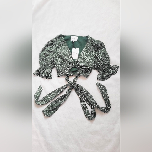 NWT! J.O.A. Anthropologie Spring Polka Dot Print Women's Ariel Wrap Crop Top XS - Picture 5 of 16